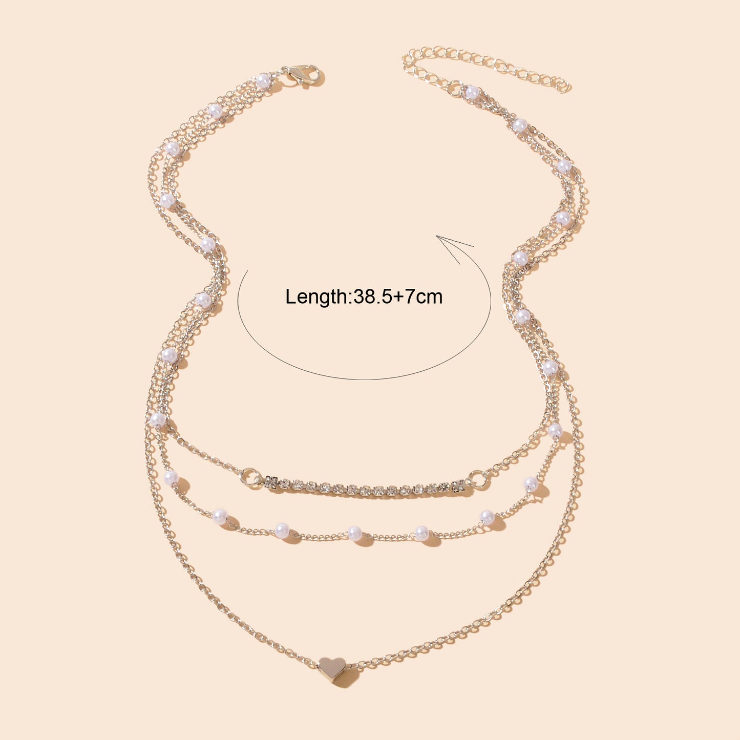 Imitation Pearl Rhinestone Decor Silvery Layered Chain Collar Necklace Party Prom Jewelry