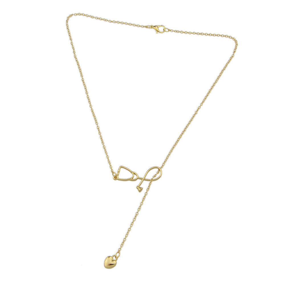 Minimalist Jewelry Trendy Gold Silver Stethoscope Heart Pendant Y shape Necklace