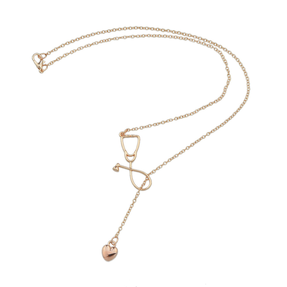 Minimalist Jewelry Trendy Gold Silver Stethoscope Heart Pendant Y shape Necklace
