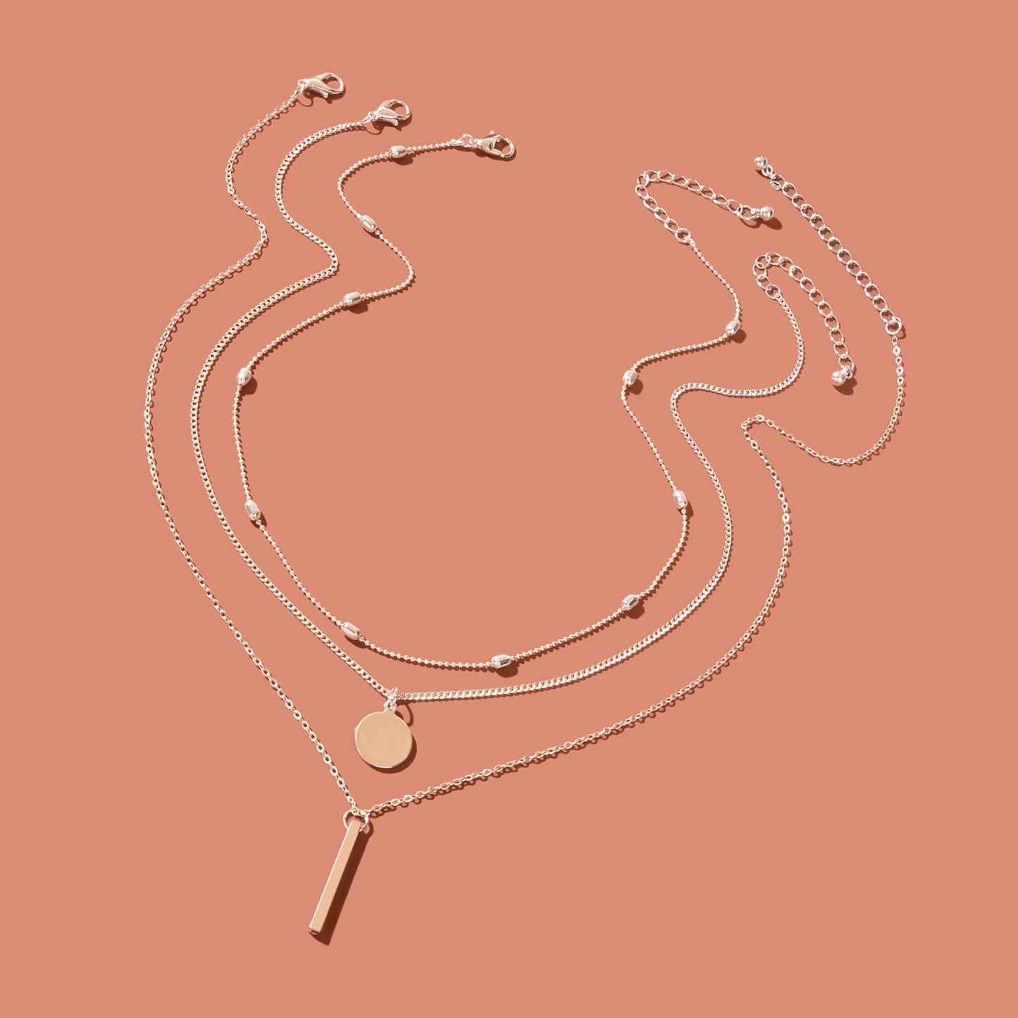 Triple-Layer Necklace with Round Pendant Charms Versatile and Stylish Jewellery