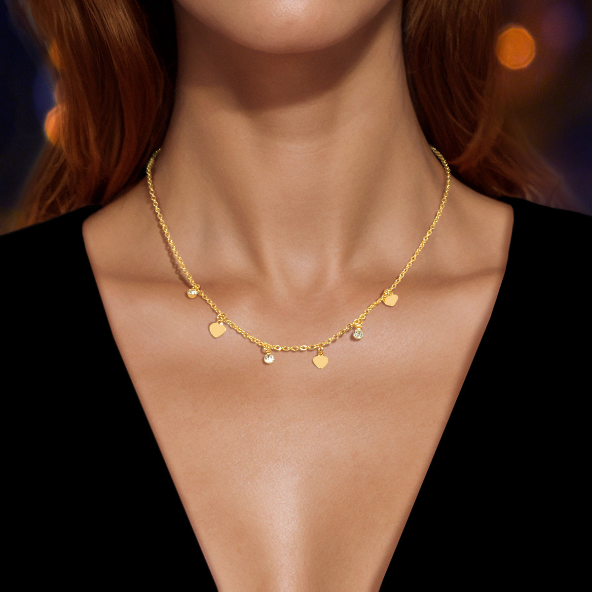 Gold Silver Chain Rhinestone Love Heart Disc Pendant Necklace Teens Party Gift
