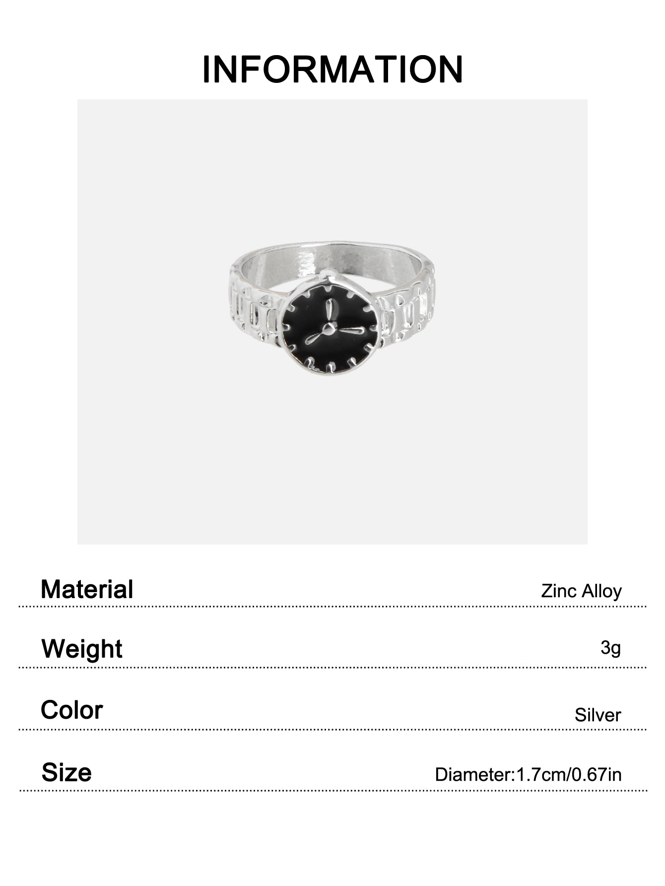 Black Enamel Watch Design Silver Fashion Women Cute Finger Ring Wholesale Price