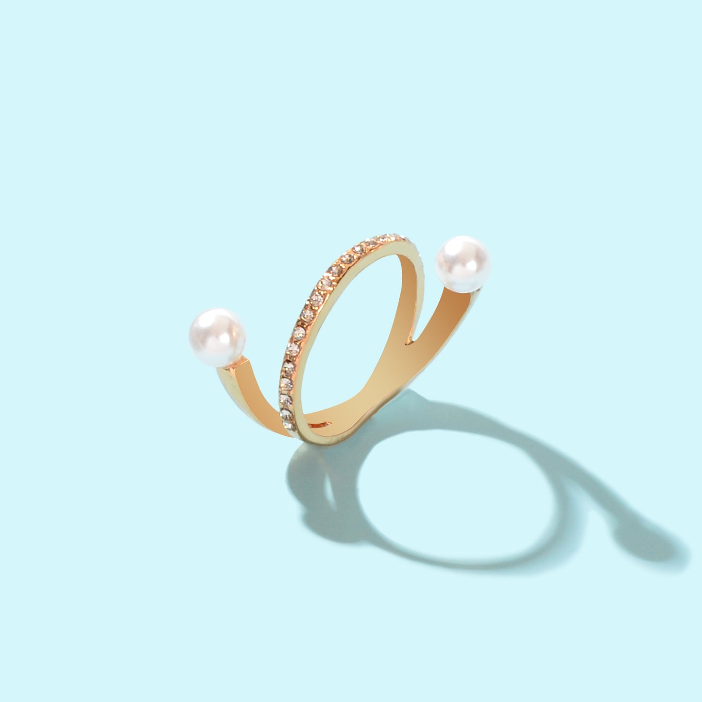 Textured Jewellery Rhinestone Pearl Eternity Gold Finger Ring for Wedding Party
