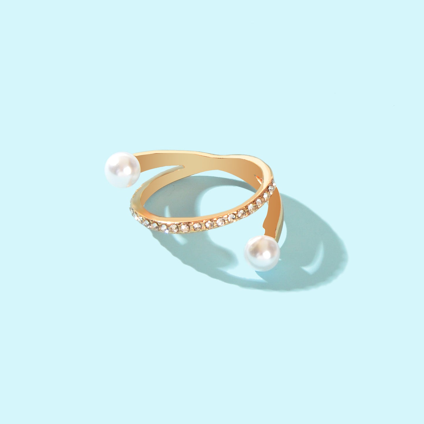 Textured Jewellery Rhinestone Pearl Eternity Gold Finger Ring for Wedding Party
