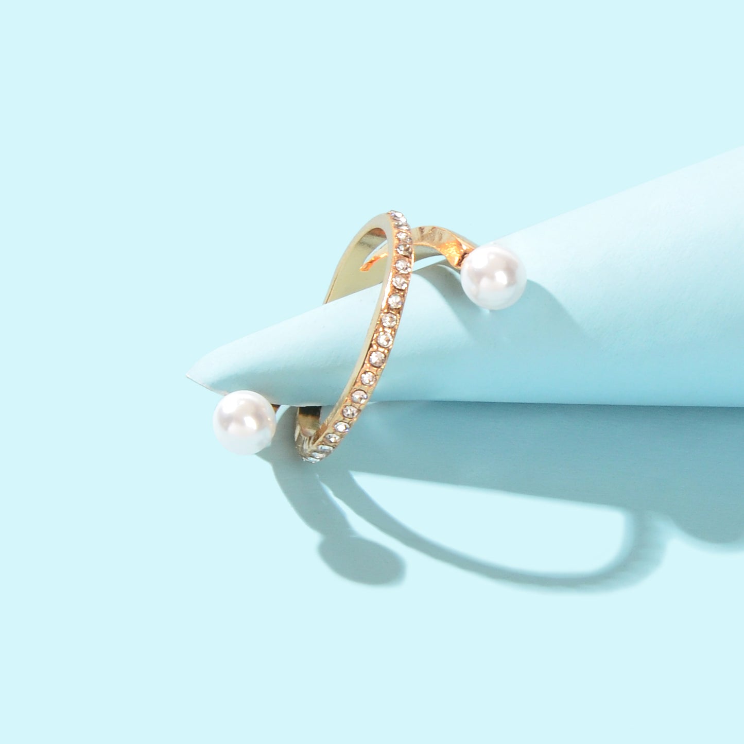Textured Jewellery Rhinestone Pearl Eternity Gold Finger Ring for Wedding Party
