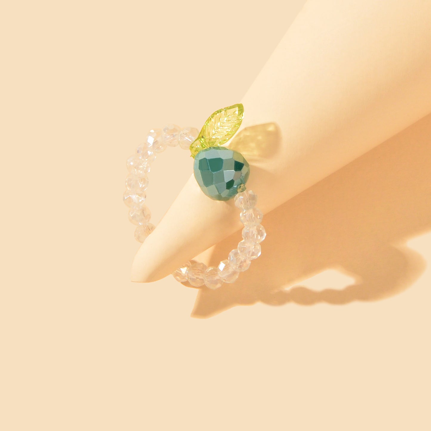 Dainty Gifts for Women Girls Handmade Transparent Resin Beads Elastic Fruit Ring
