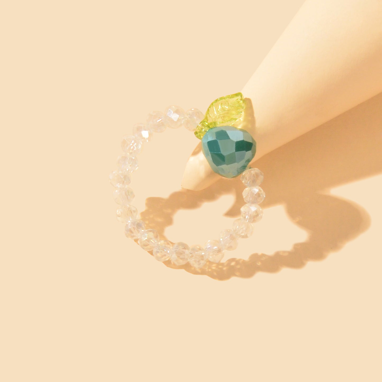 Dainty Gifts for Women Girls Handmade Transparent Resin Beads Elastic Fruit Ring