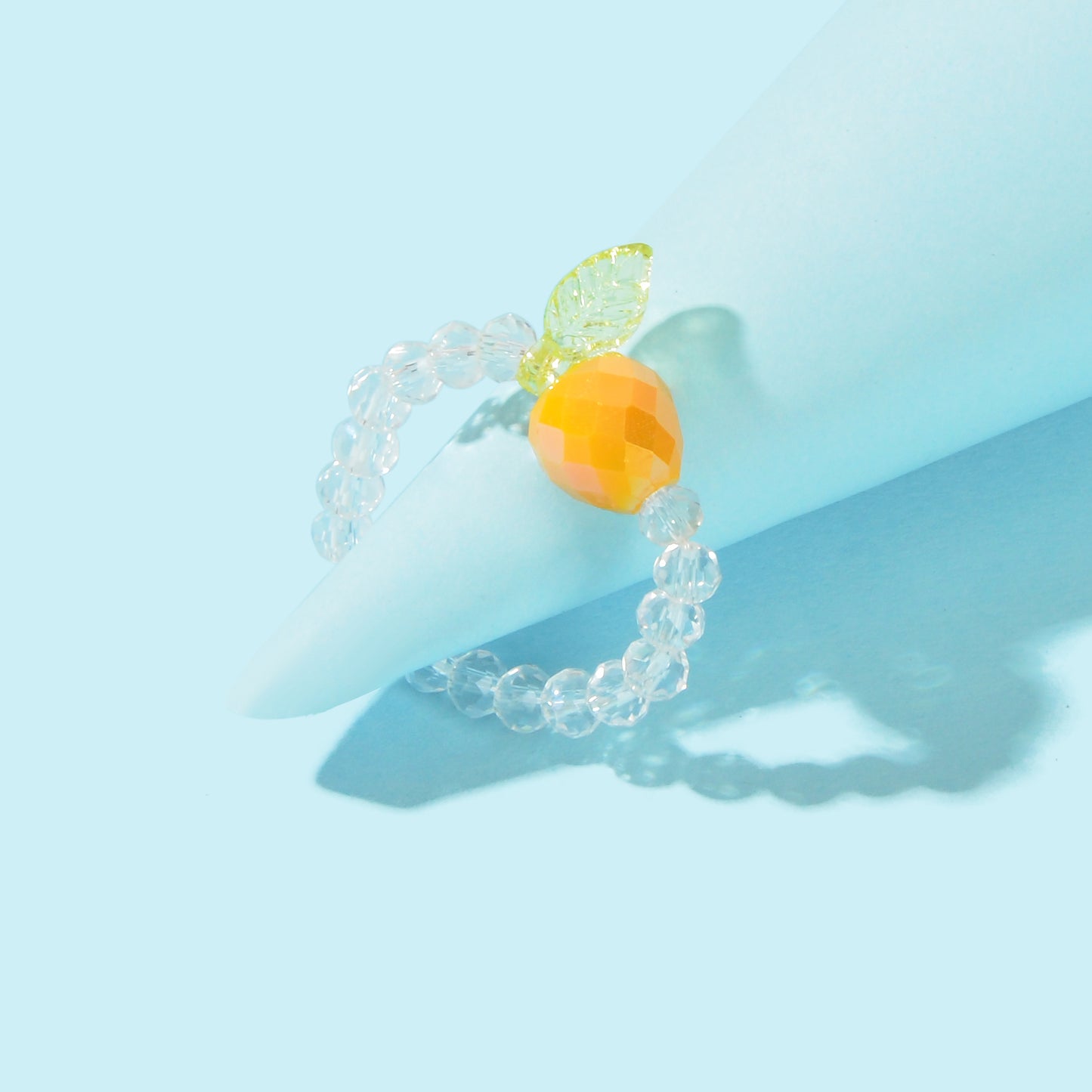 Dainty Gifts for Women Girls Handmade Transparent Resin Beads Elastic Fruit Ring