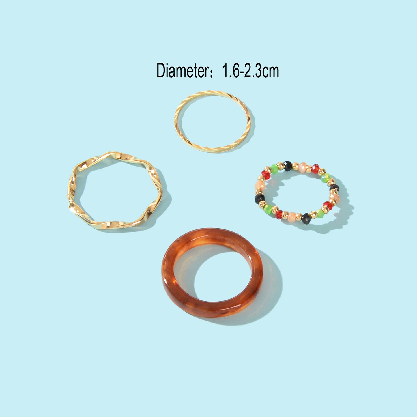 Multiple 4 pcs Geometric Elastic Beads Resin Stackable Midi Knuckle Rings set