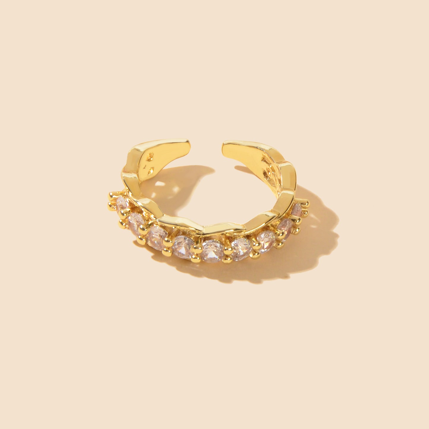 Anniversary Wedding Jewellery Gold Band Cubic Zirconia Open Cuff Finger Ring