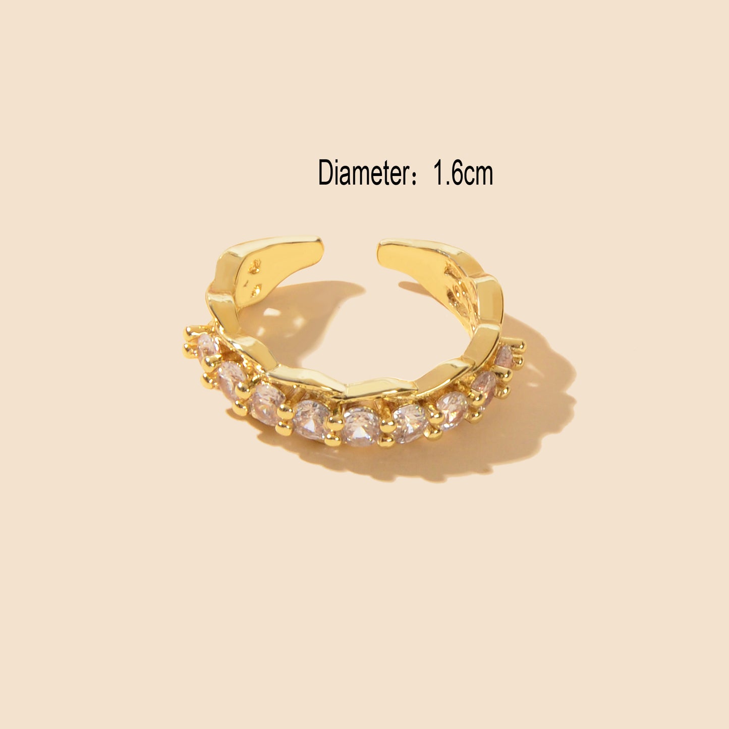 Anniversary Wedding Jewellery Gold Band Cubic Zirconia Open Cuff Finger Ring