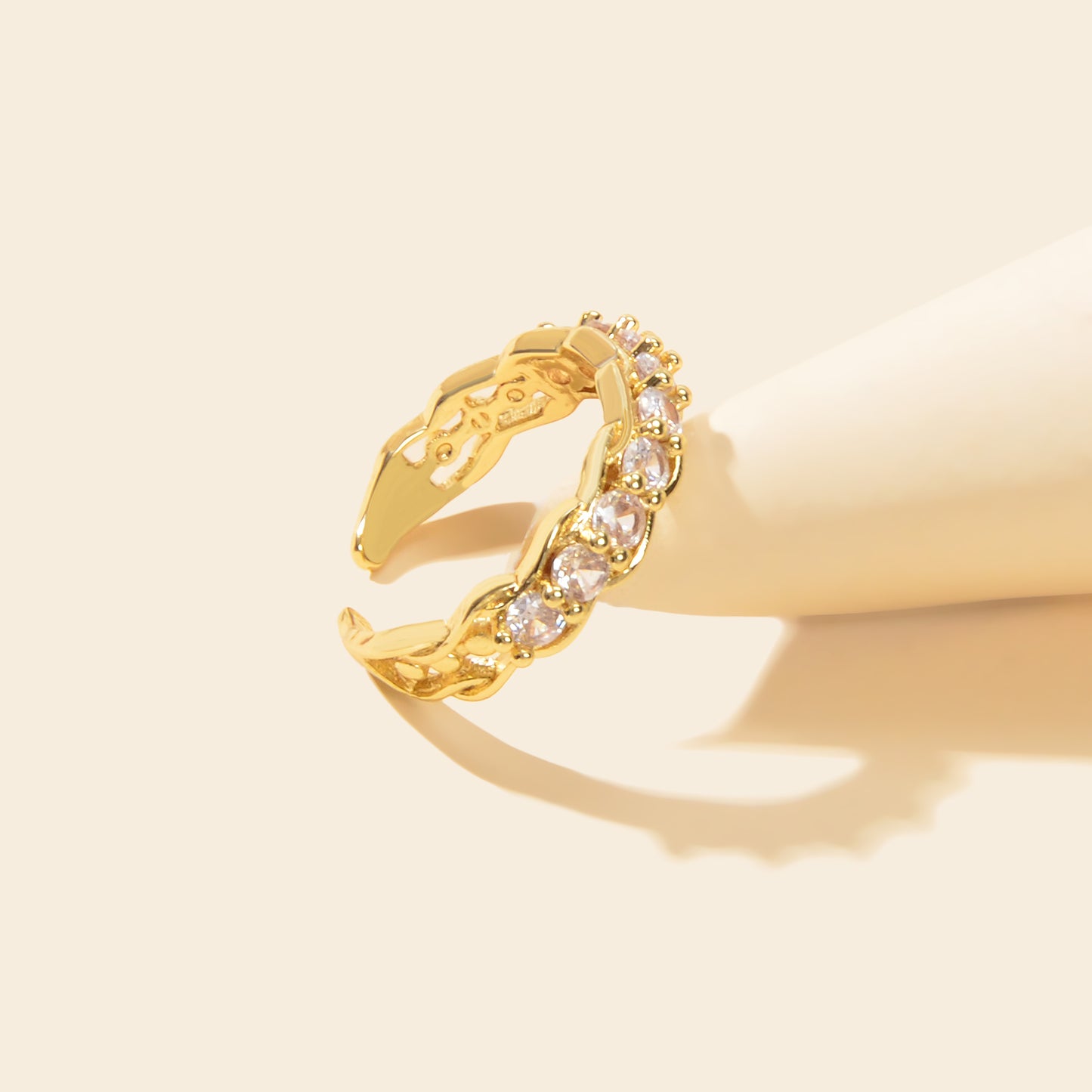 Anniversary Wedding Jewellery Gold Band Cubic Zirconia Open Cuff Finger Ring