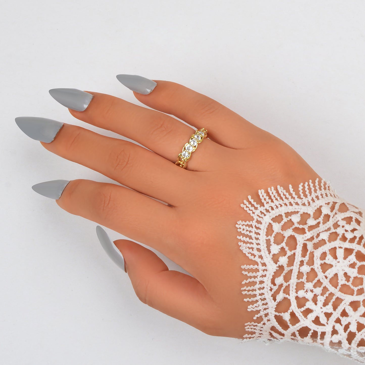 Anniversary Wedding Jewellery Gold Band Cubic Zirconia Open Cuff Finger Ring