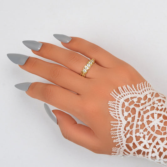 Anniversary Wedding Jewellery Gold Band Cubic Zirconia Open Cuff Finger Ring