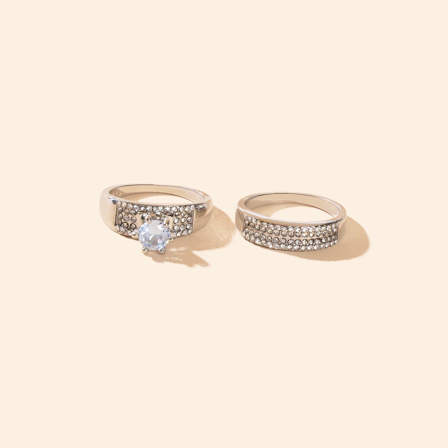 Luxurious Shiny Rhinestone Decor Silvery Stackable Finger Rings Wedding Anniversary Engagement Gift Jewelry