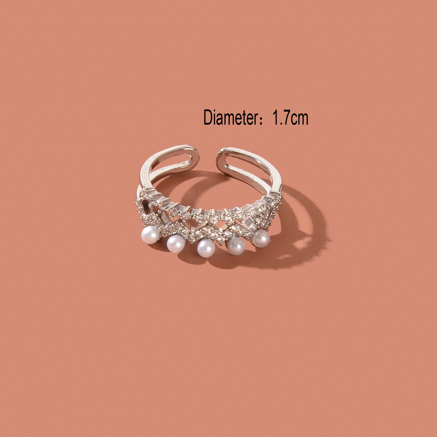 Luxurious Wedding Engagement Jewelry Imitation Pearl Rhinestone Decor Silvery Finger Ring
