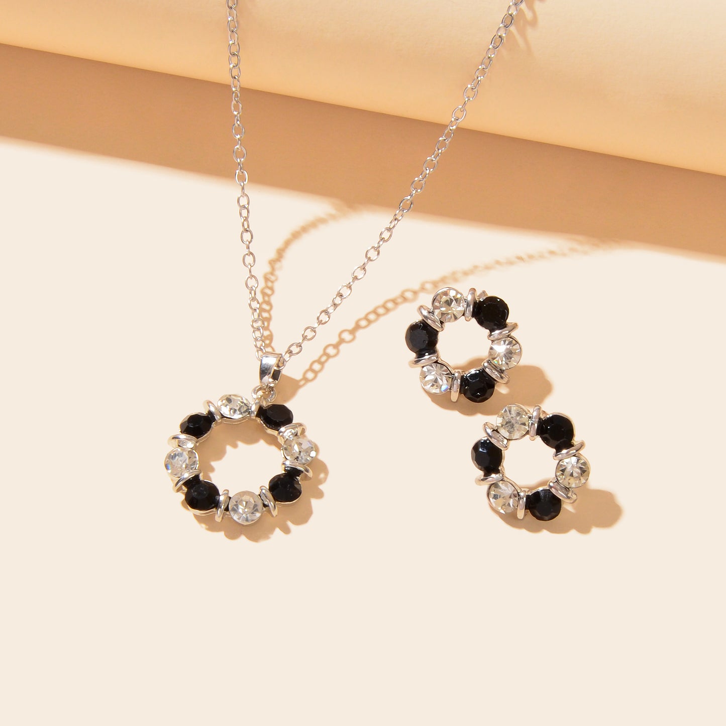 Multicolour Rainbow Round Charm Necklace Stud Earrings Girls Dainty Jewelry Set