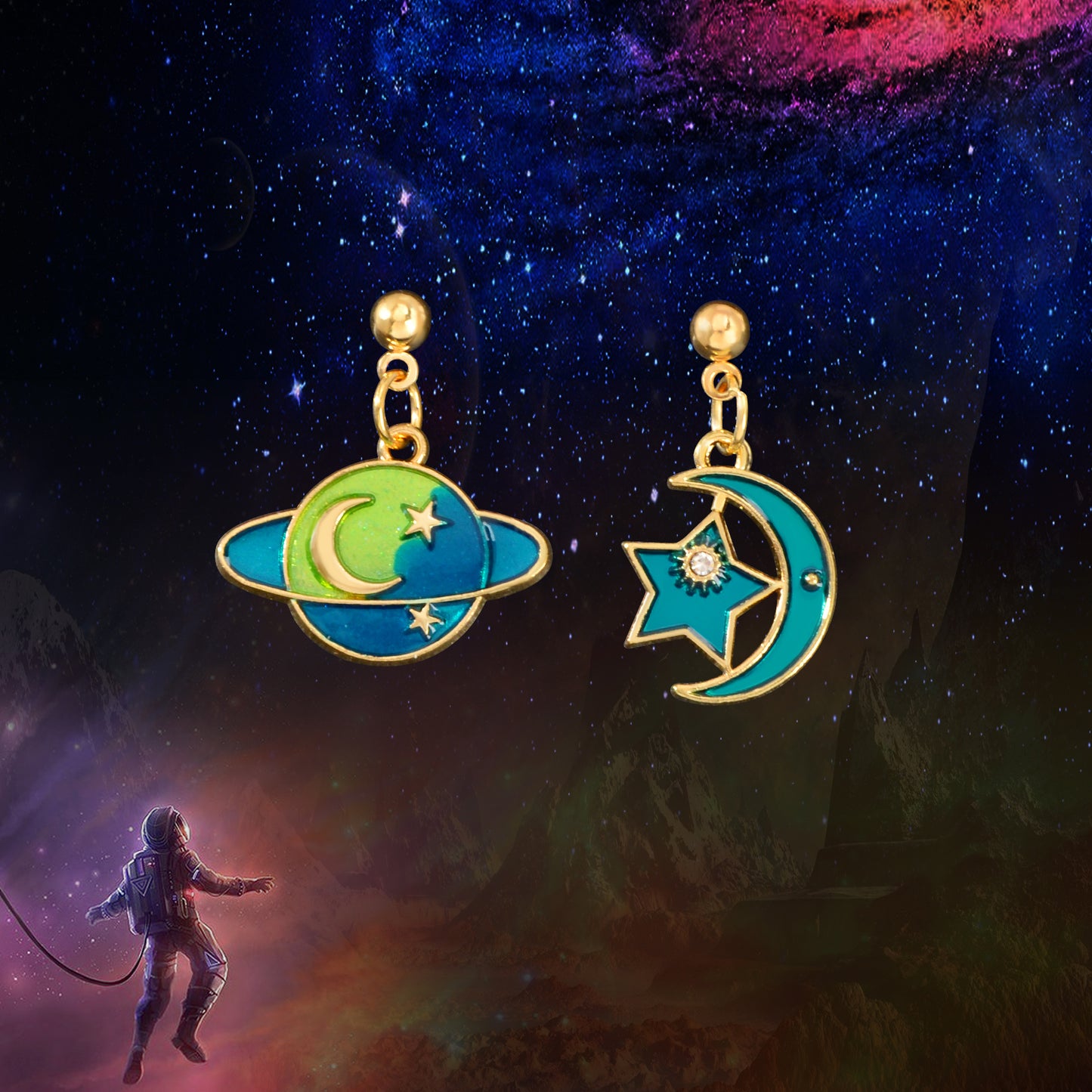 Asymmetrical Star Moon Planet Dangle Earrings Women Festival Social gatherings Jewelry