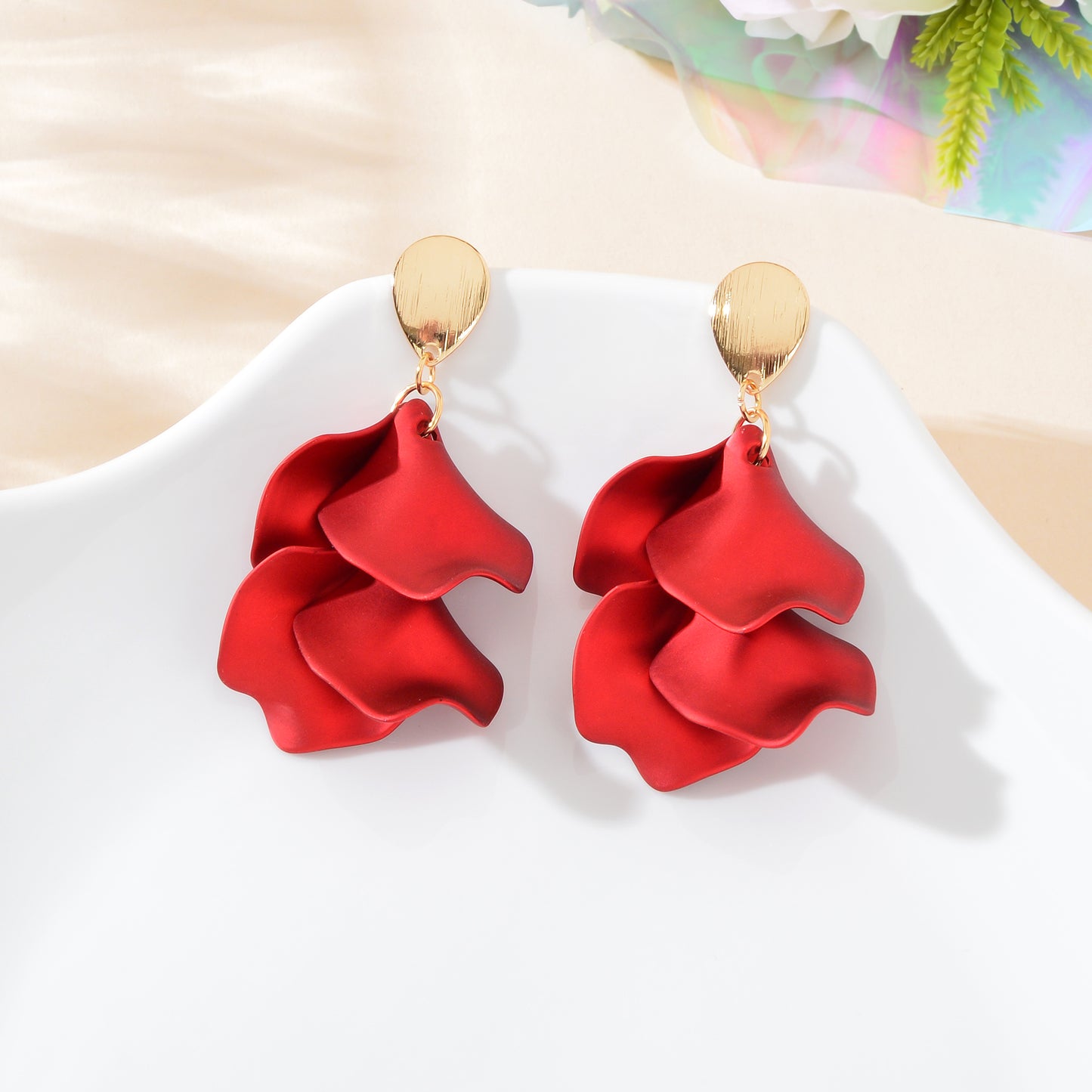 1pair Elegant Flower Petal Dangle Earrings for Women Daily Dating Party Jewelry