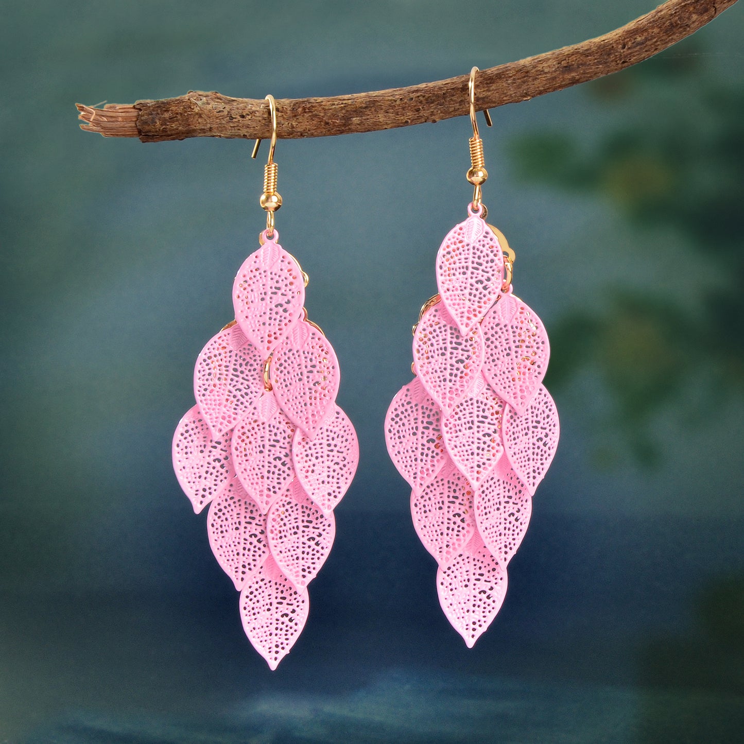 AU Local Bohemian Colorful Hollow Layered Leaf Stacks Hook Drop Dangle Earrings