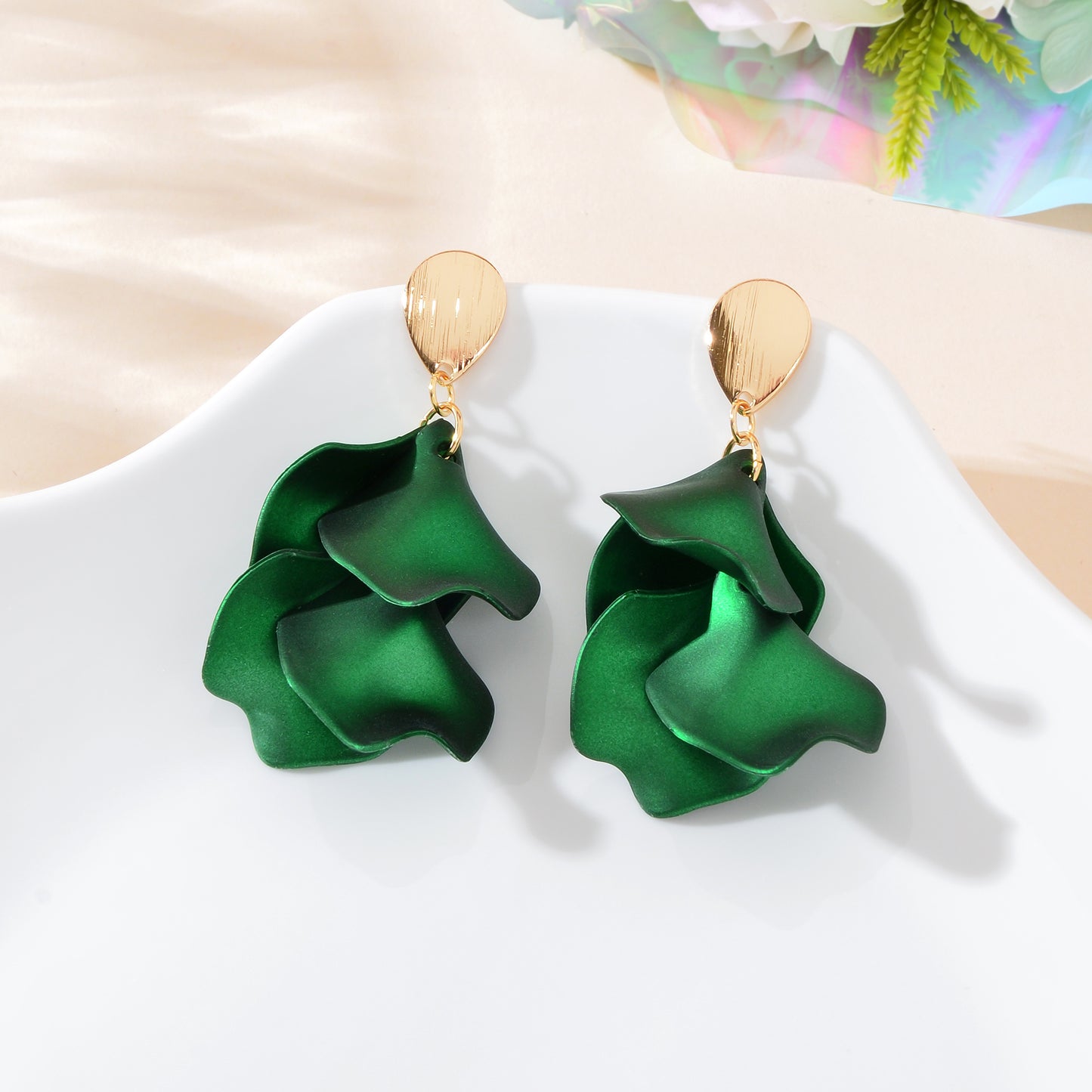 1pair Elegant Flower Petal Dangle Earrings for Women Daily Dating Party Jewelry