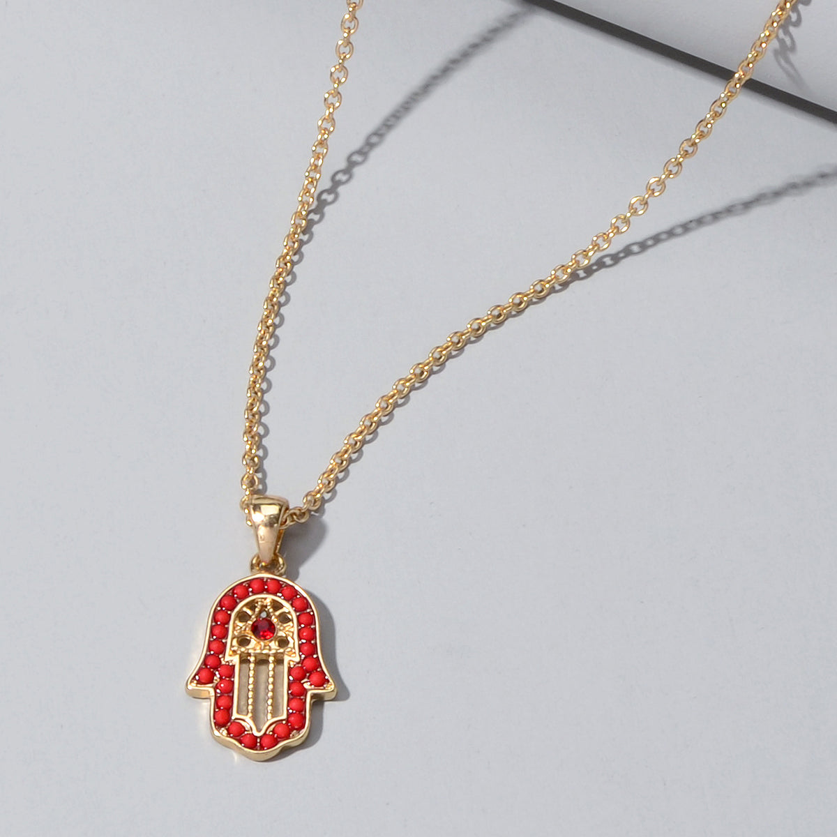 Gold Chain Red Beads Hamsa Hand Charm Necklace Good Luck Success Amulet Jewelry