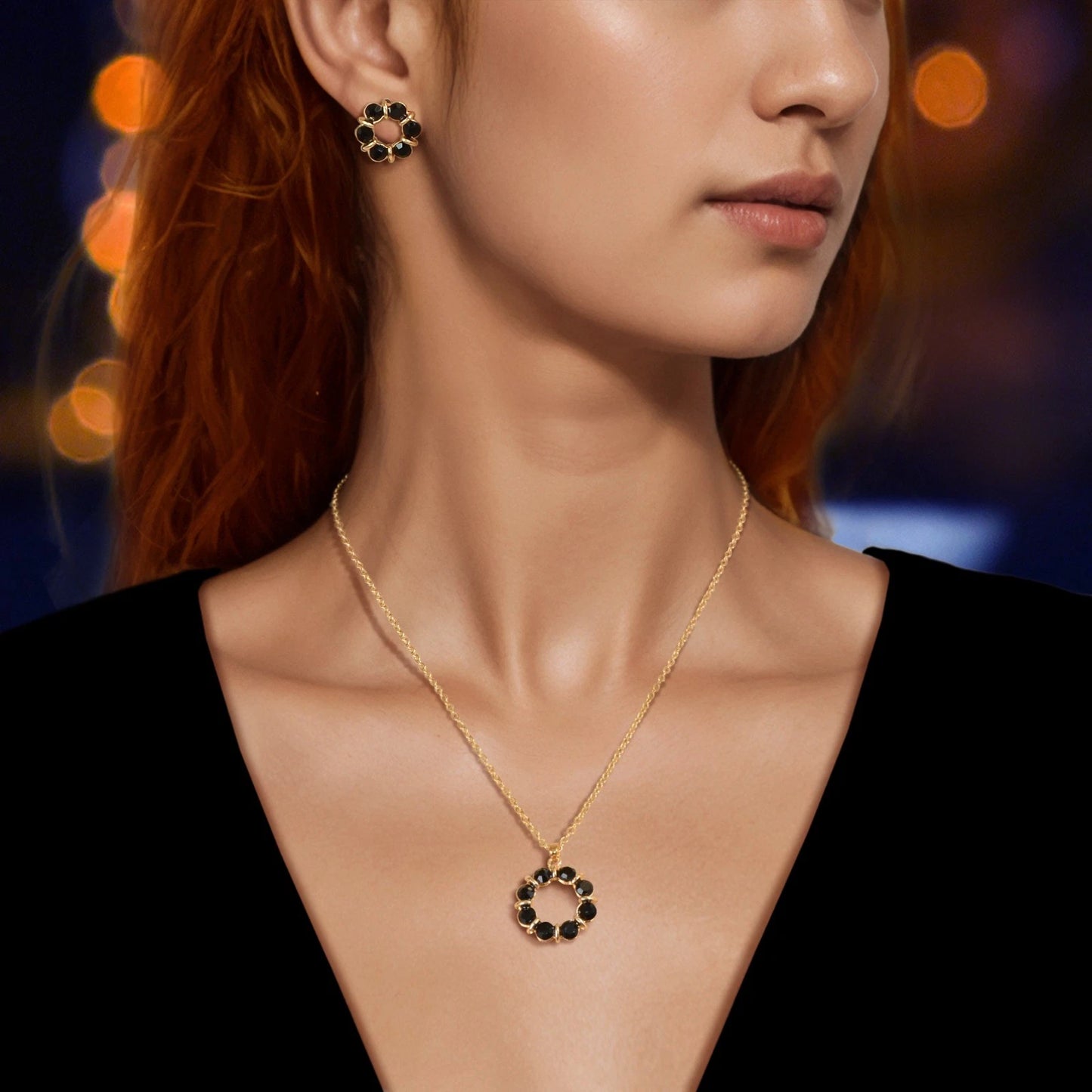 Colourful Rhinestone Flower Jewellry Set Round Charm Necklace Girl Stud Earrings