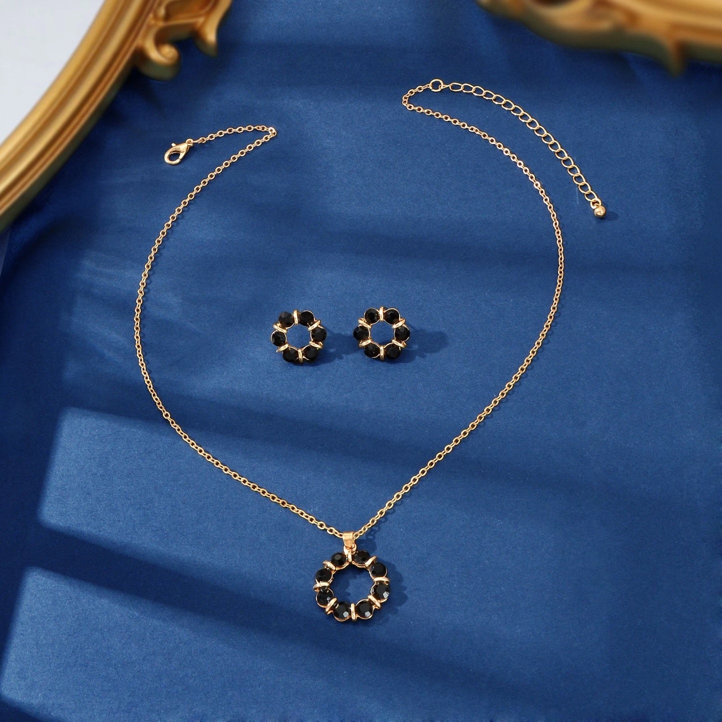 Colourful Rhinestone Flower Jewellry Set Round Charm Necklace Girl Stud Earrings