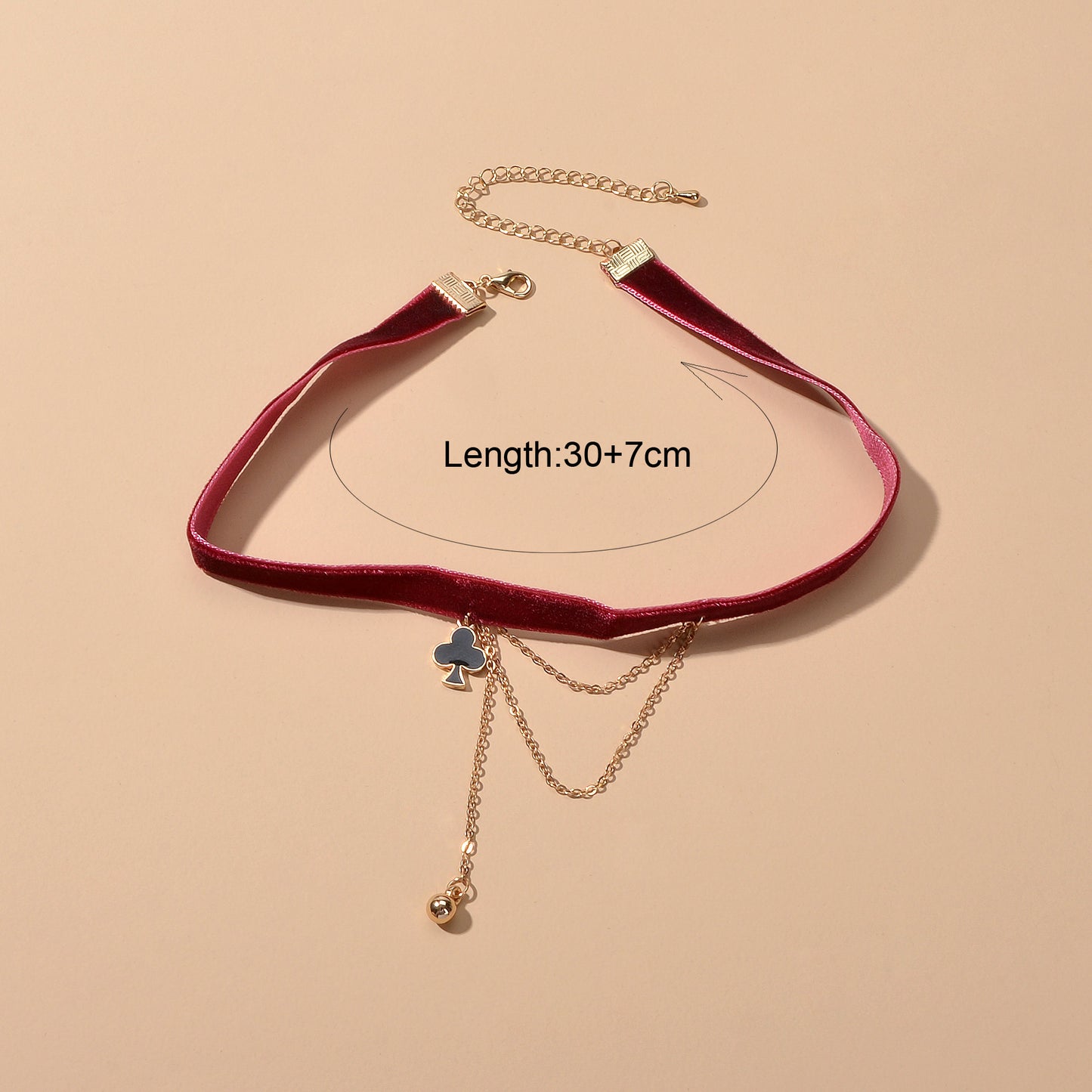 Retro Winered Poker Charm Gold Chain Velvet Tattoo Choker Short Necklace Collar