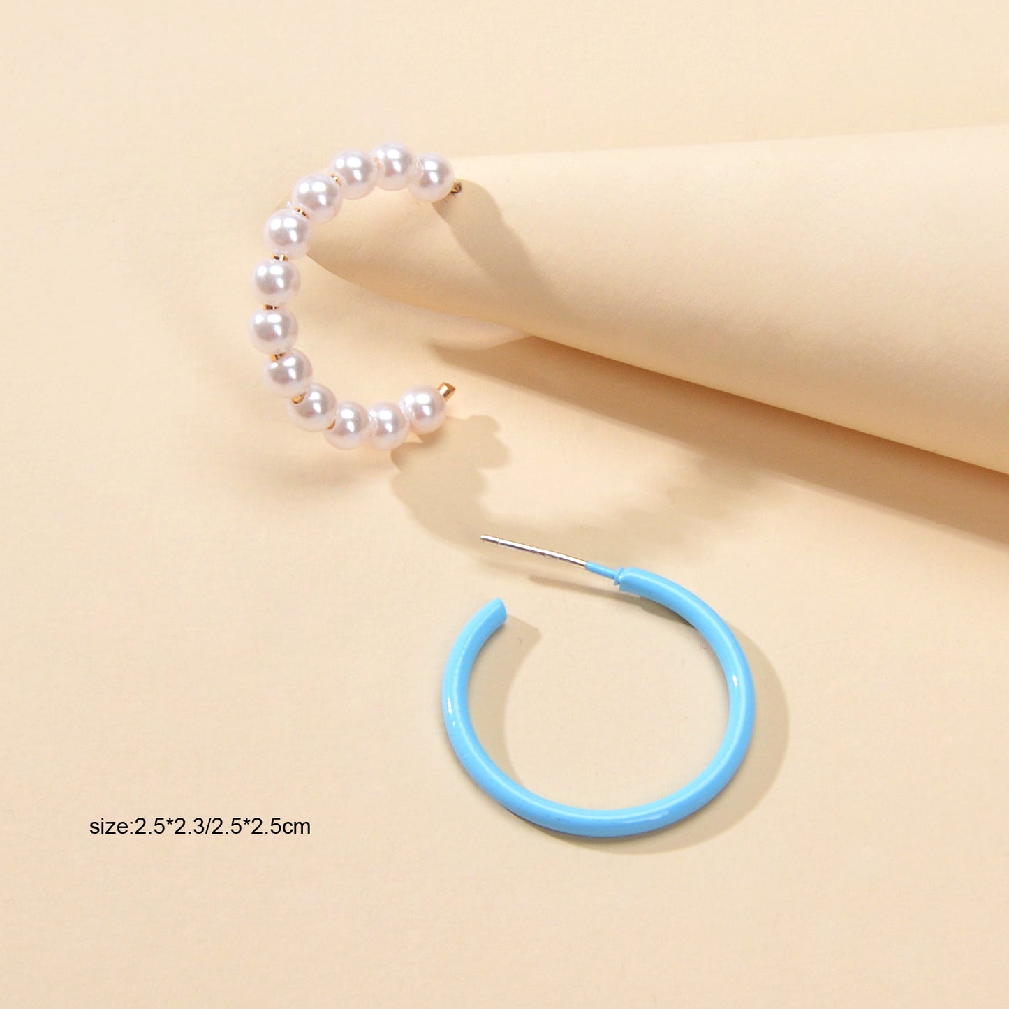 Blue Circle Pearl Asymmetric Trendy Hoop Earrings Women Party Designer Jewellery