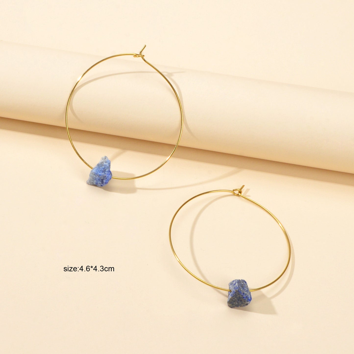 Ladies Jewellery Boho Chic Style Irregular Stone Decor Big Gold Hoop Earrings