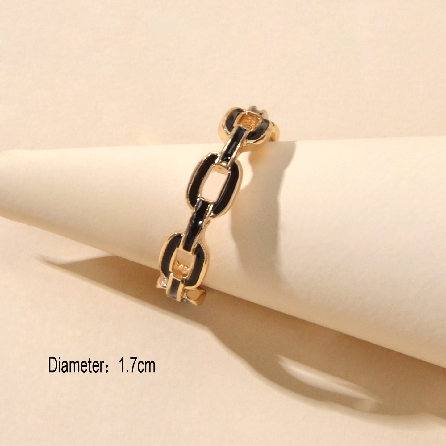 Designer Jewellery Classic Band Women Black White Enamel Lock Chain Finger Ring