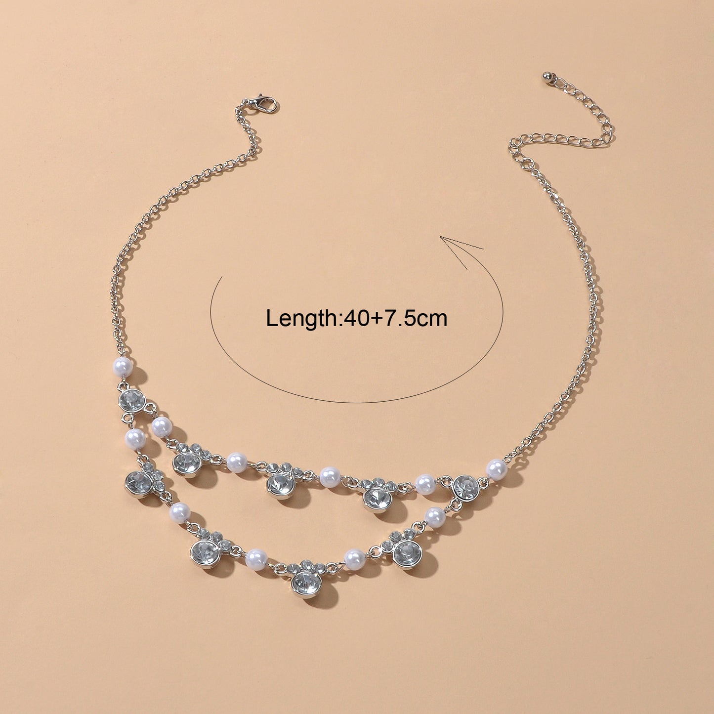 Luxurious Wedding Jewellery Pearl Rhinestone Decor Double layer Collar Necklace