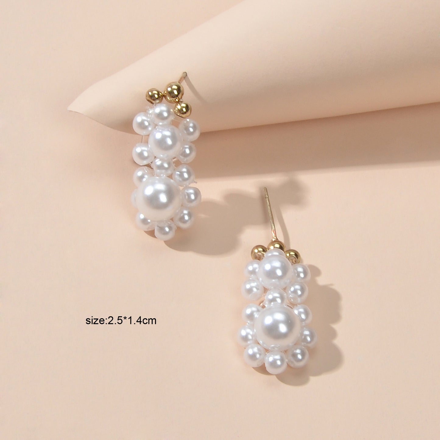 Retro Handmade Braided Pearl Beads Flower Stud Pierced Earring for Wedding Party