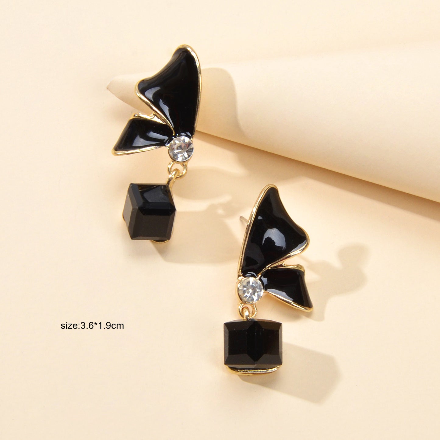 Elegant Black Blue Enamel Butterfly Square Imitation Gemstone Dangle Earrings