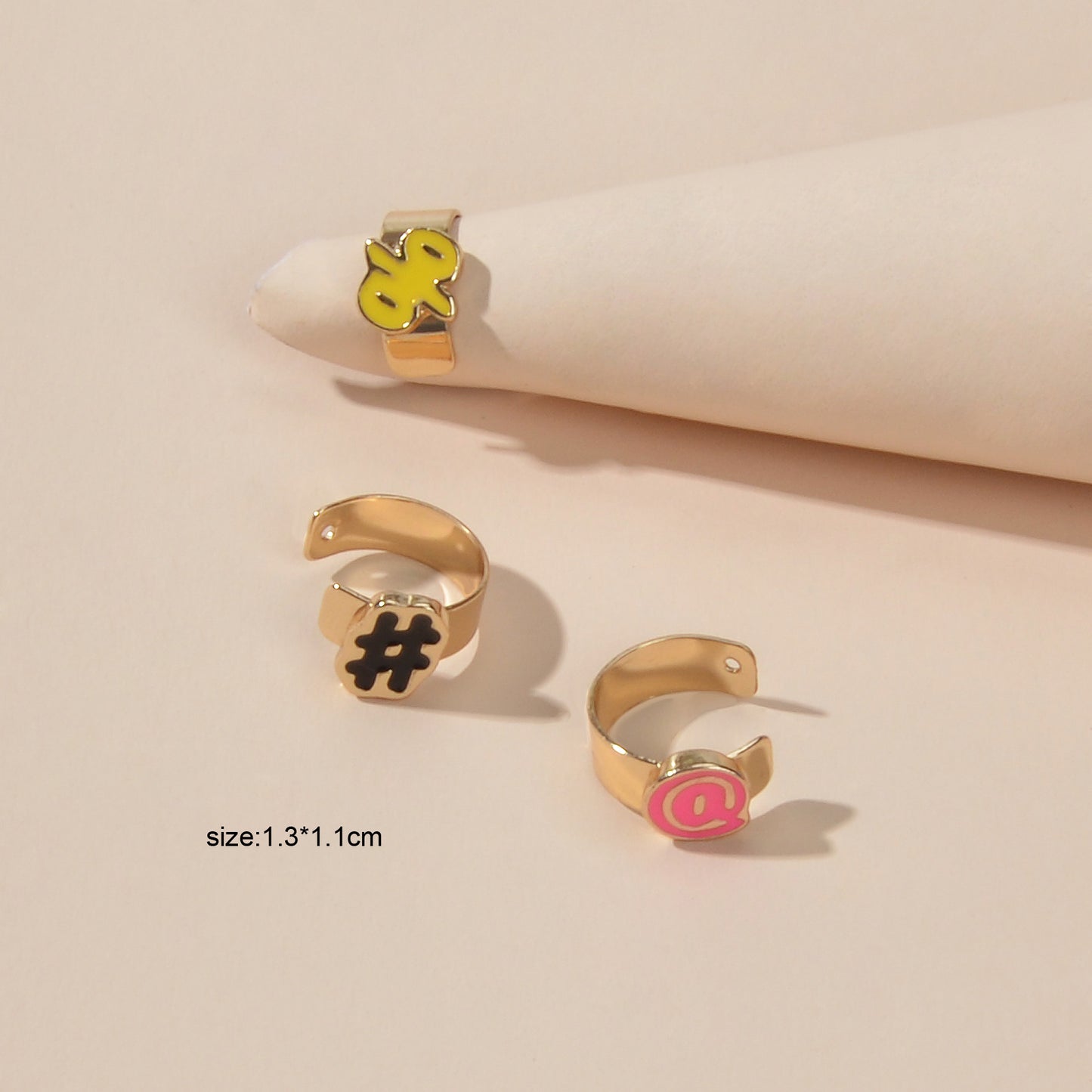 Cartilage Jewellery 3 pcs Candy Color Enamel Symbol Gold Ear Cuff Earrings set