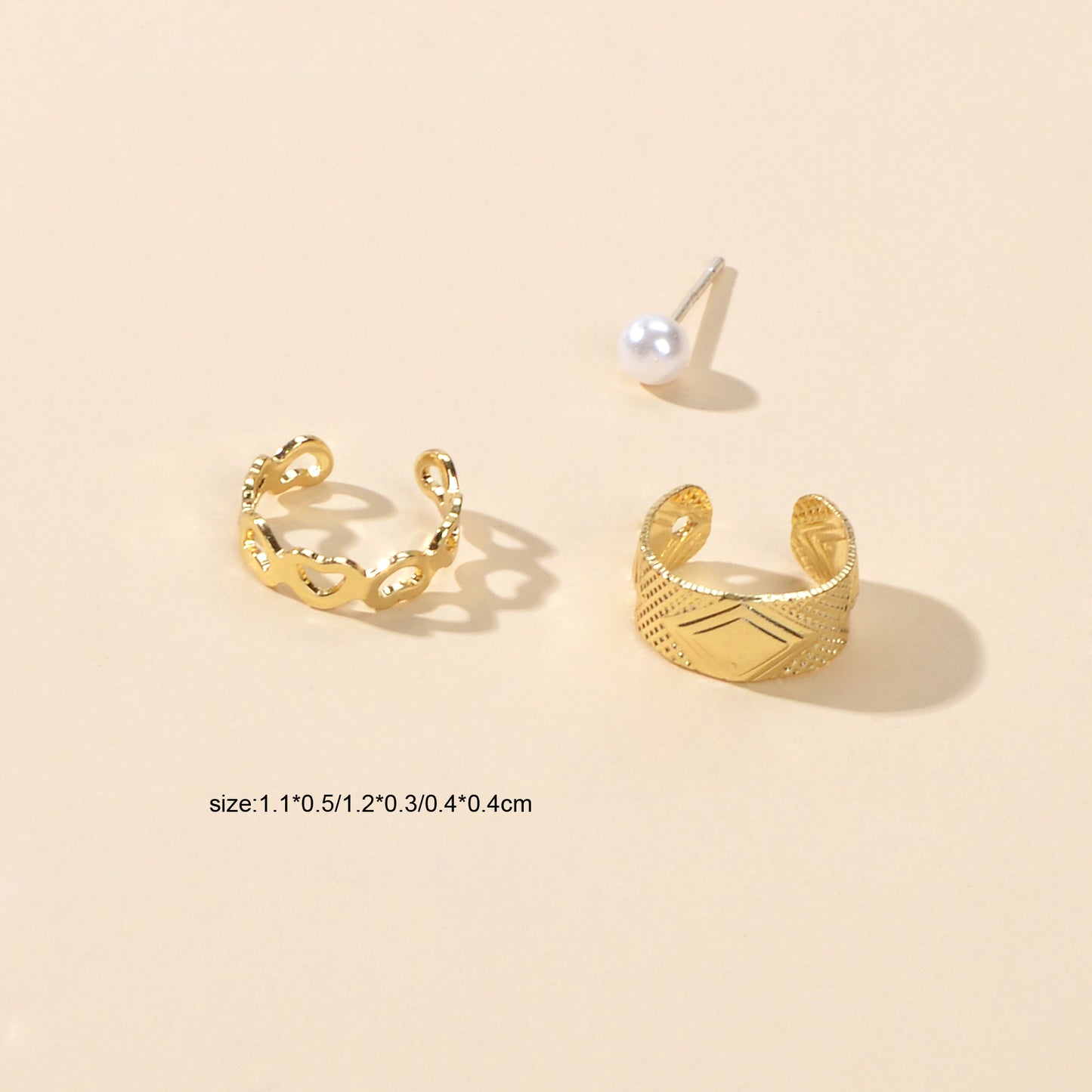 3 pcs Imitation Pearl Stud Gold Silver Hollow out Heart Ear Cuff Cartilage Earrings set