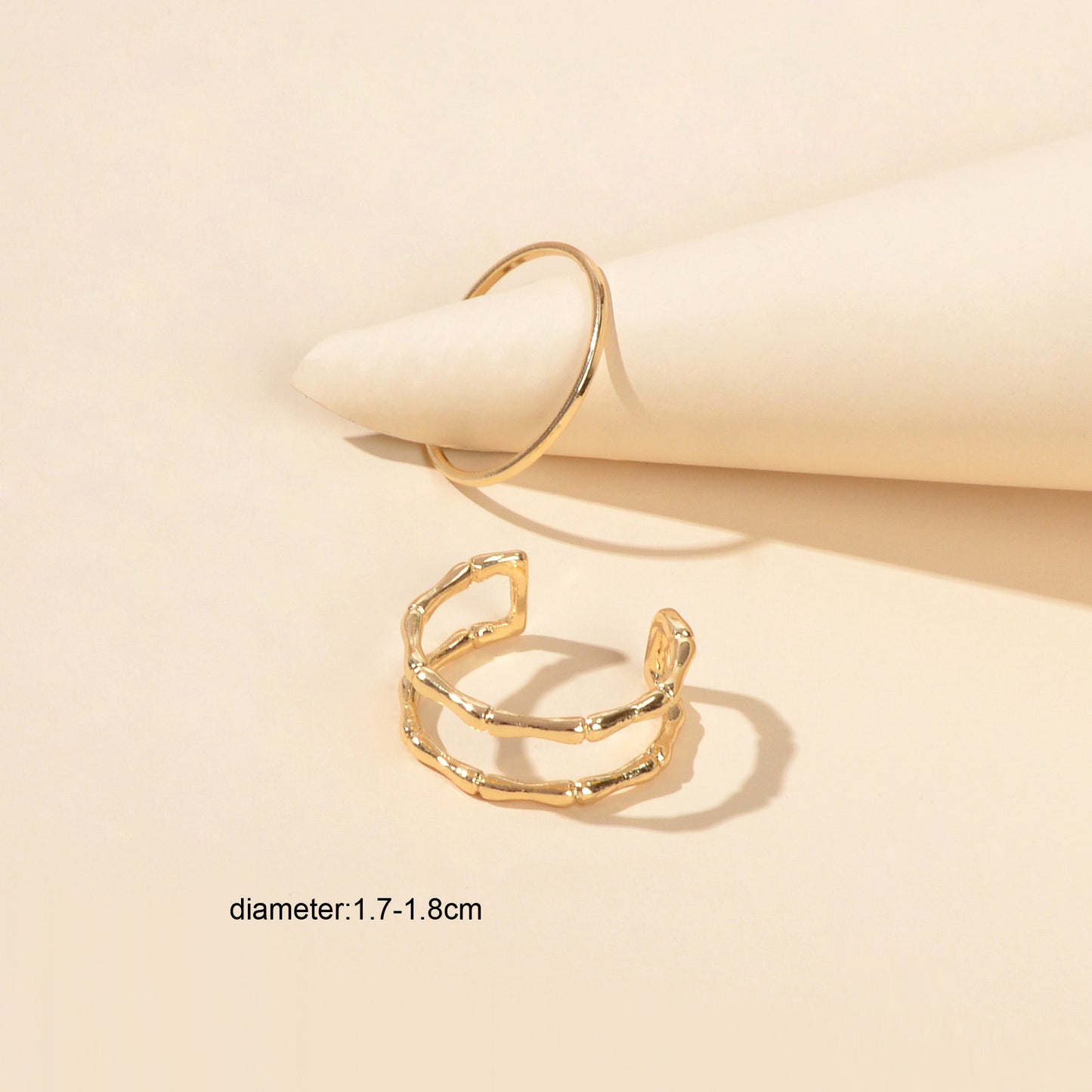 Trendy Jewelry 2pcs Minimalist Gold Silver Stackable Multiple Open Cuff Ring Set