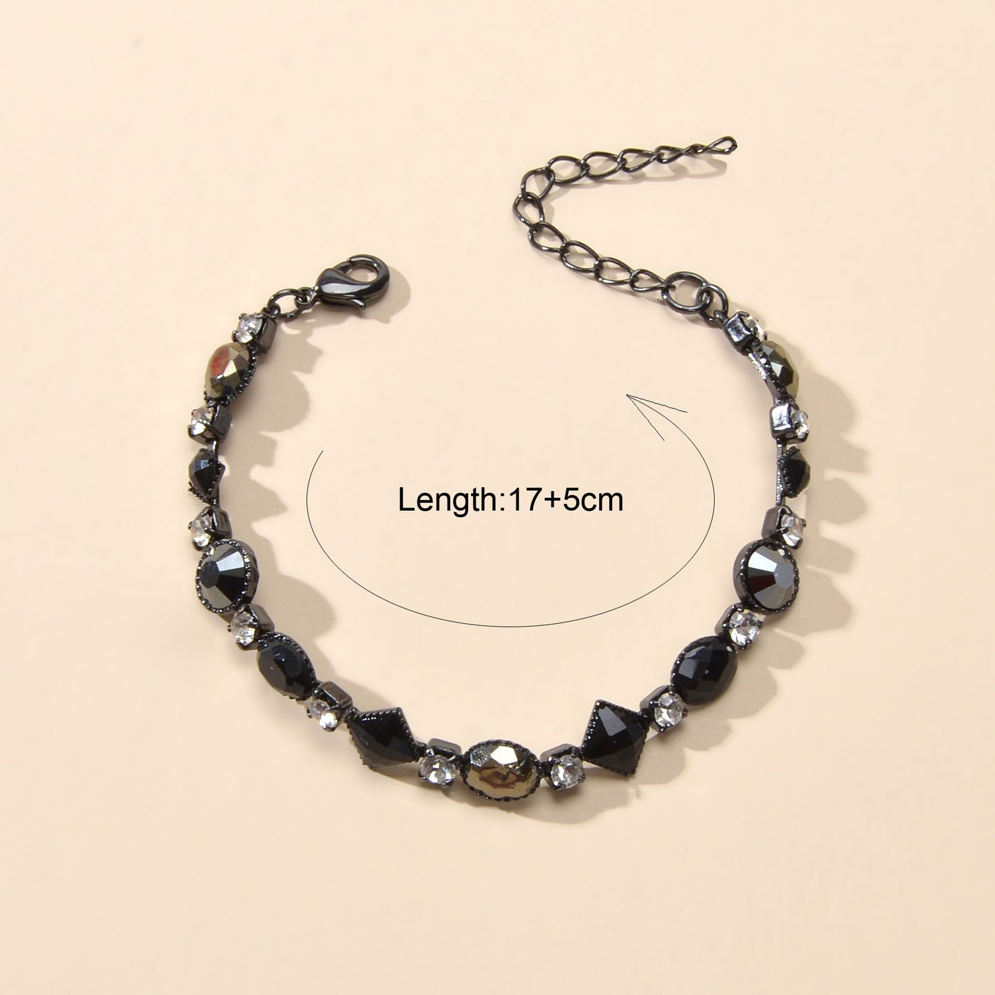 Vintage Court Rhinestone Round Rhombus Black Acrylic Beads Chain Retro Bracelets
