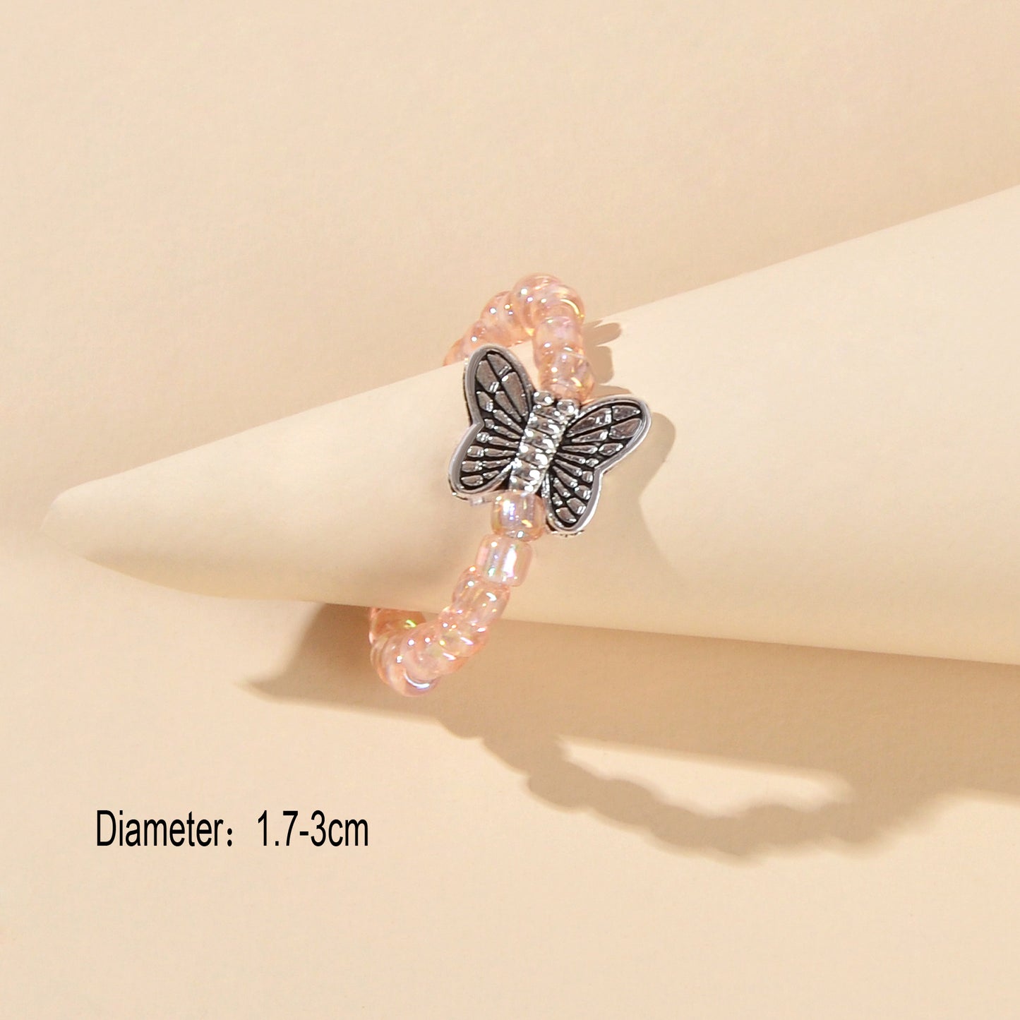 Handmade Beads Elastic Antique Silver Butterfly Finger Ring Party Decoration