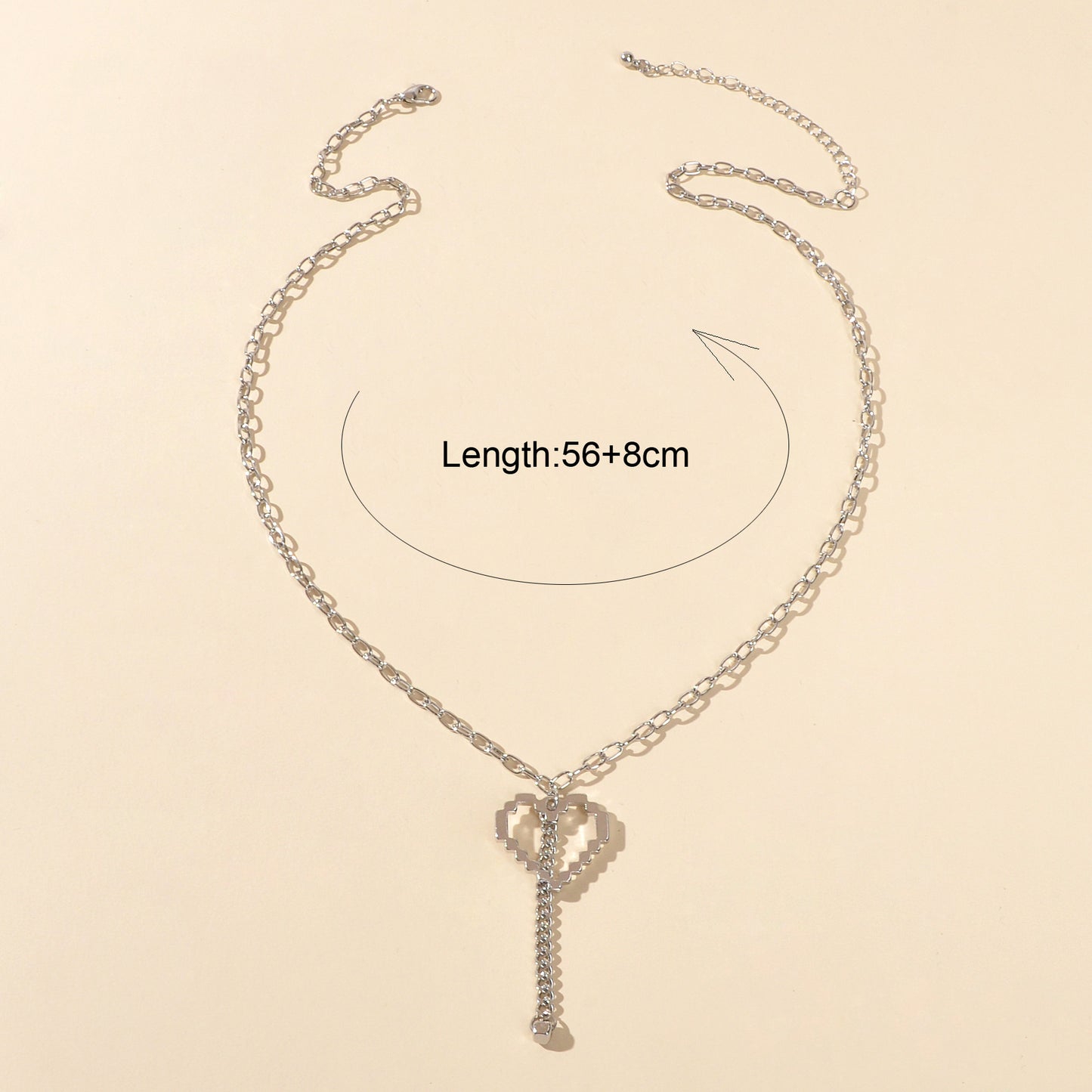 Long Silver Chain Heart Elements Charm Sweater Chain Necklace Best Friend Gift