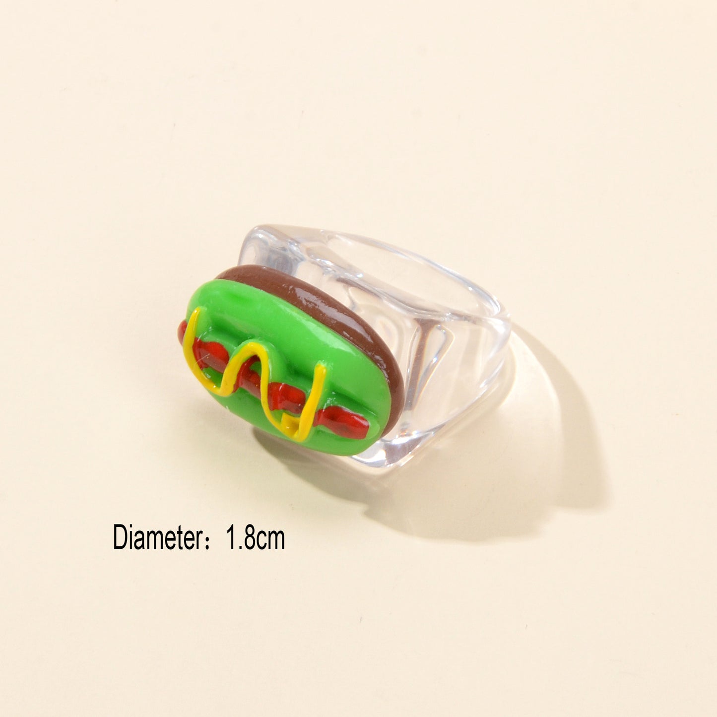 Unique Designer Multi-colored Hot Dog Resin Transparent Trendy Chunky Rings Gift