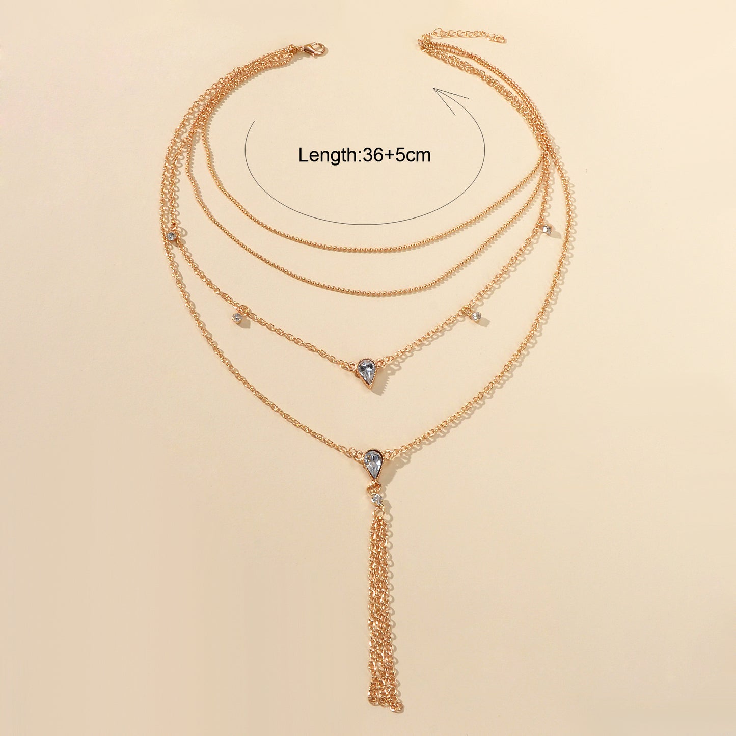 Statement Jewellery Rhinestone Multi-layer Gold Chain Tassel Pendant Necklace