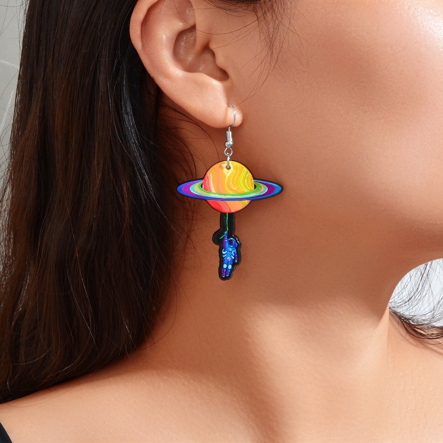 School Sport Style Colorful Acrylic Space Series Astronaut Planet Dangle Earring