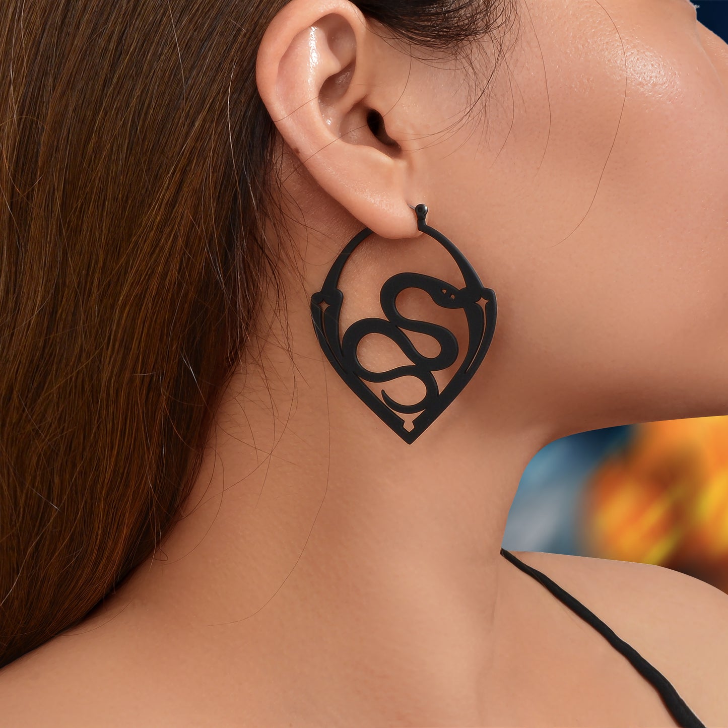 Gothic Black Snake Geometric Big Statement Dangle Earrings Party Daily Jewelry