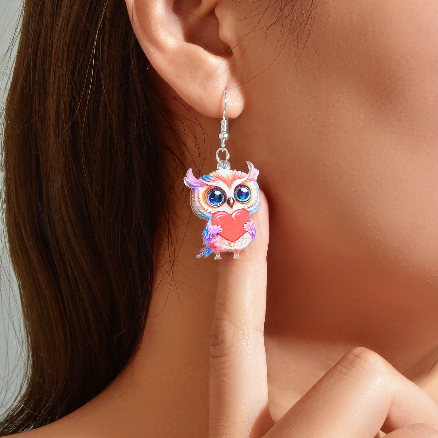 Lovely Animal Colorful Acrylic Heart Owl Dangle Earrings for Women Party Holiday Jewelry