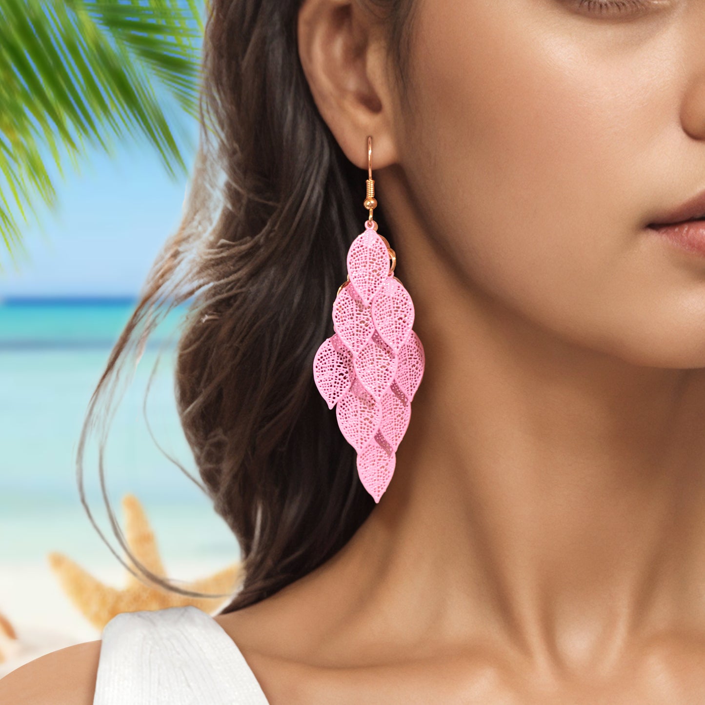 AU Local Bohemian Colorful Hollow Layered Leaf Stacks Hook Drop Dangle Earrings