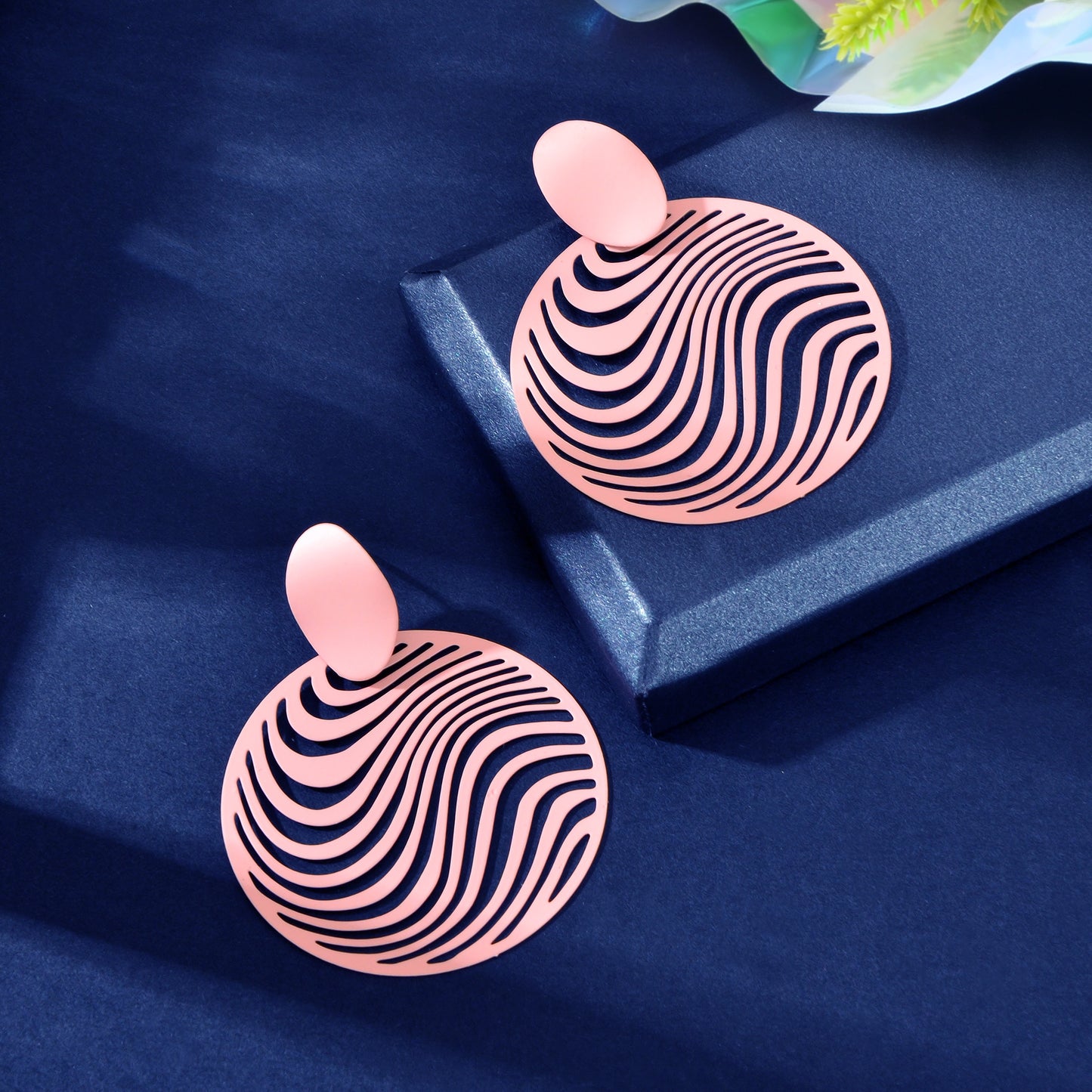 Pink Hollow Metal Round Geometric Dangle Earrings Holiday Party Social gatherings Jewelry