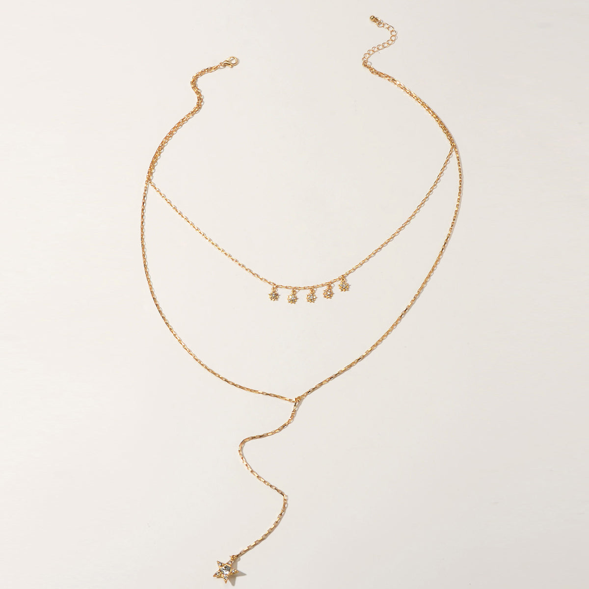 Trendy Jewellery Rhinestone Double layer Gold Chain Star Charm Y shape Necklace