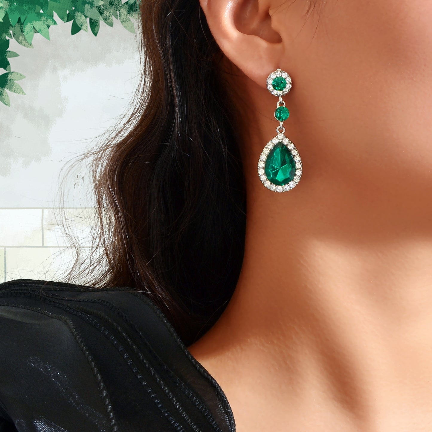 Gorgeous Acrylic Rhinestone Decor Water Drop Dangle Earrings Wedding Party Jewelry